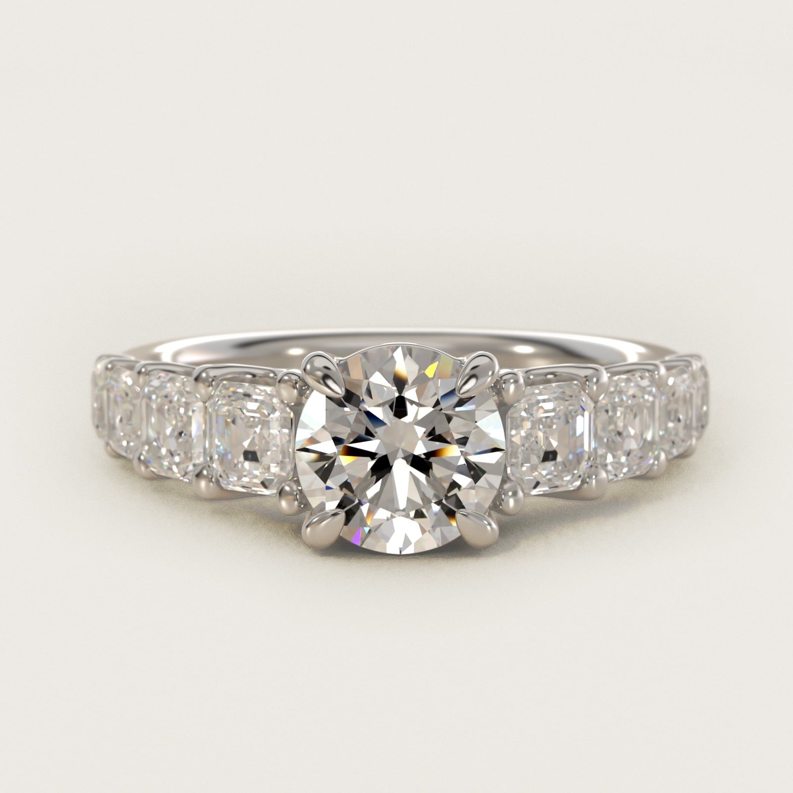 Asscher-Cut Diamond Engagement Ring in 14k White Gold - Round Center