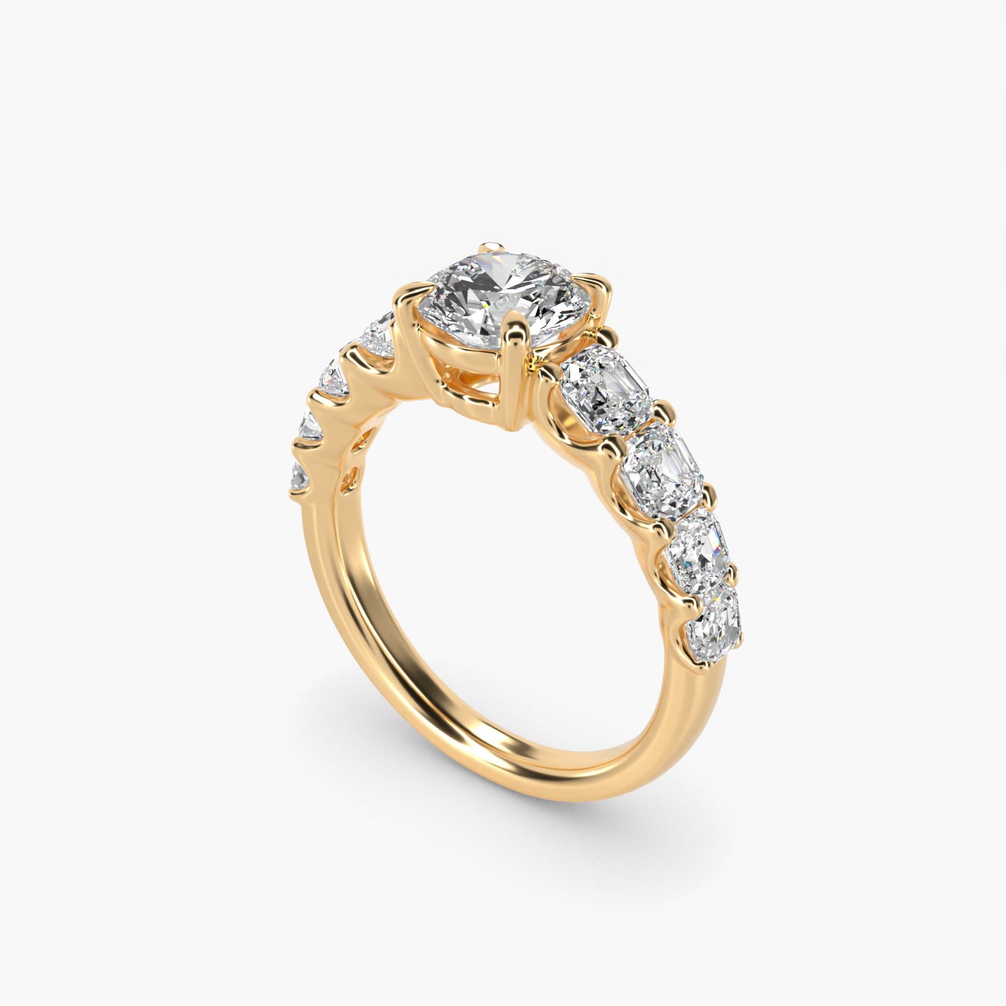 Asscher-Cut Diamond Engagement Ring in 18k Yellow Gold - Round Center
