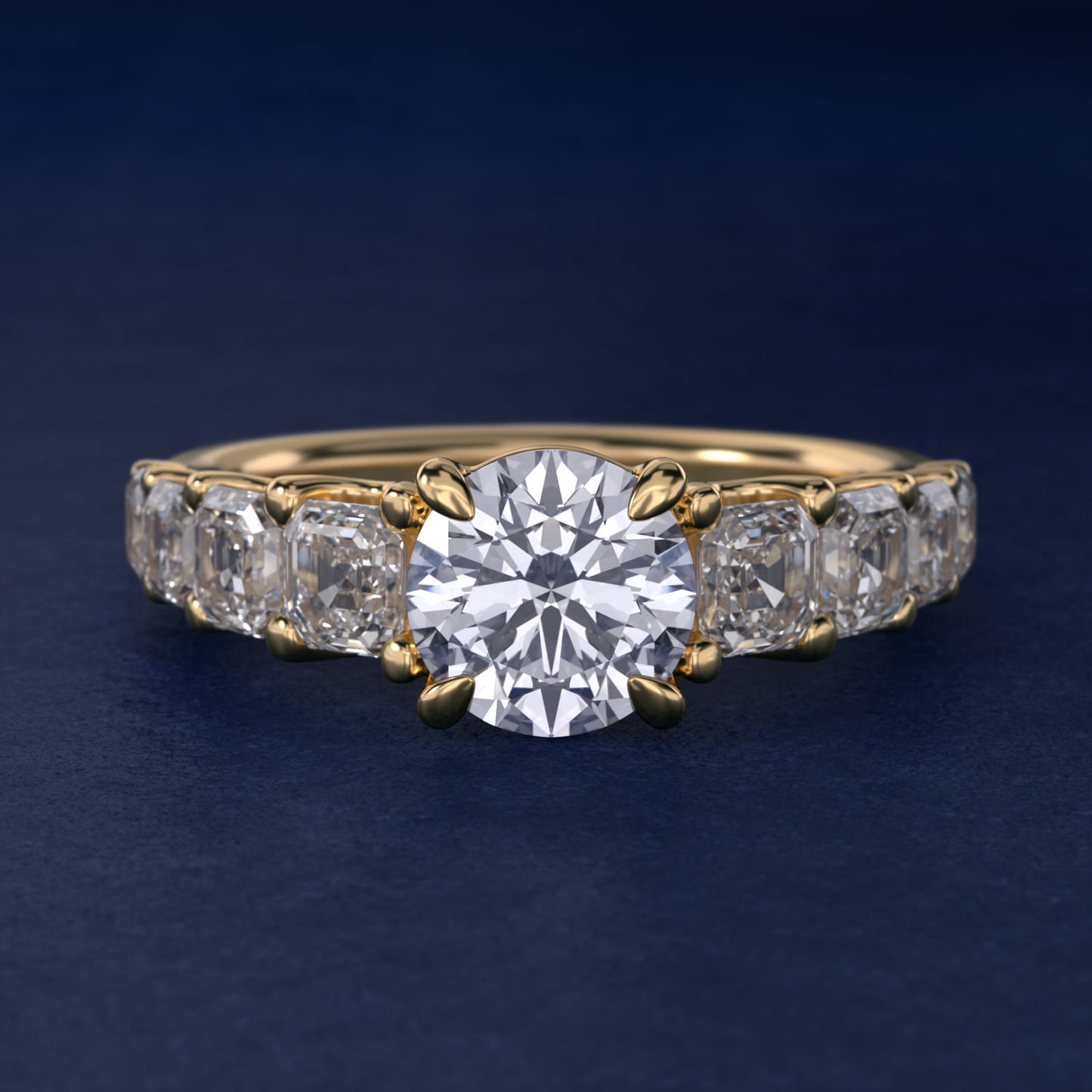 Asscher-Cut Diamond Engagement Ring in 14k Yellow Gold - Round Center