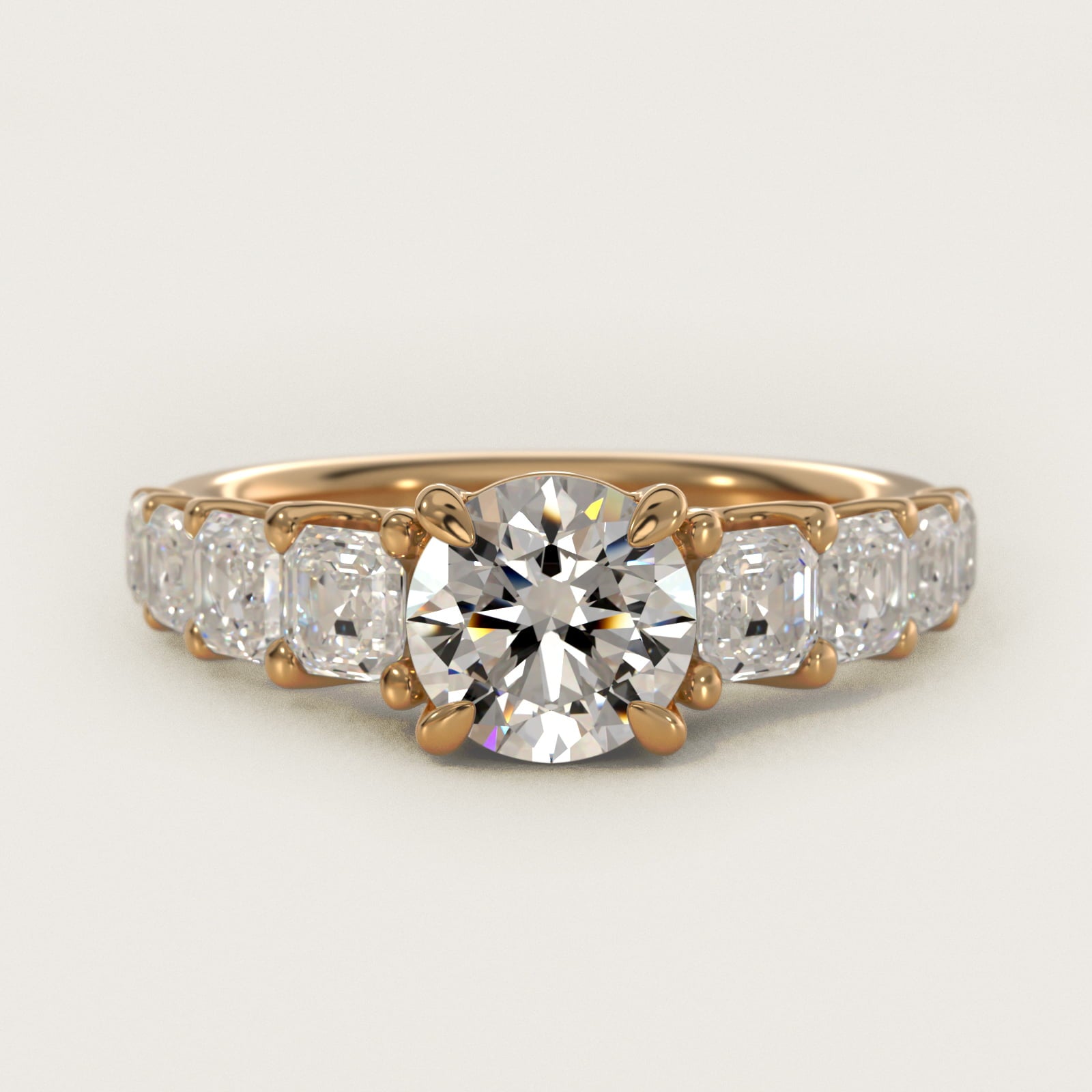 Asscher-Cut Diamond Engagement Ring in 14k Yellow Gold - Round Center