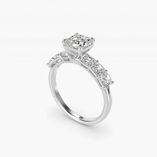 Asscher Cut Side Stone Diamond Engagement Ring In Platinum By James Allen - Asscher Center