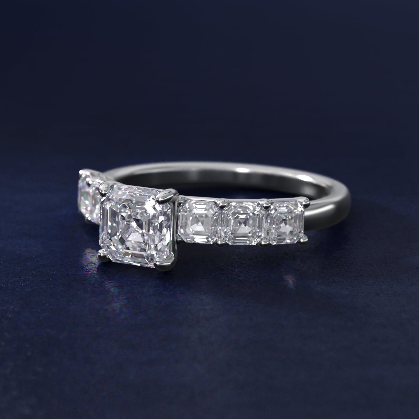 Asscher Cut Side Stone Diamond Engagement Ring In Platinum By James Allen - Asscher Center