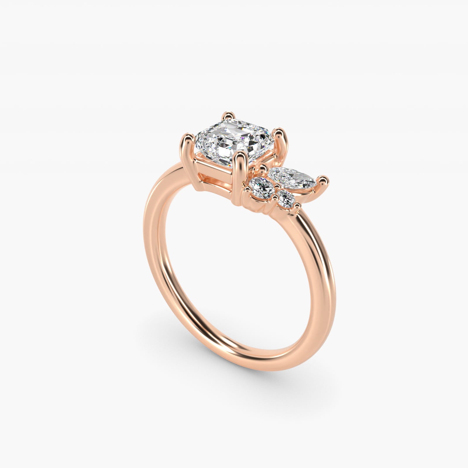 Asymmetrical Marquise and Round Cluster Diamond Engagement Ring in 14k Rose Gold - Asscher Center