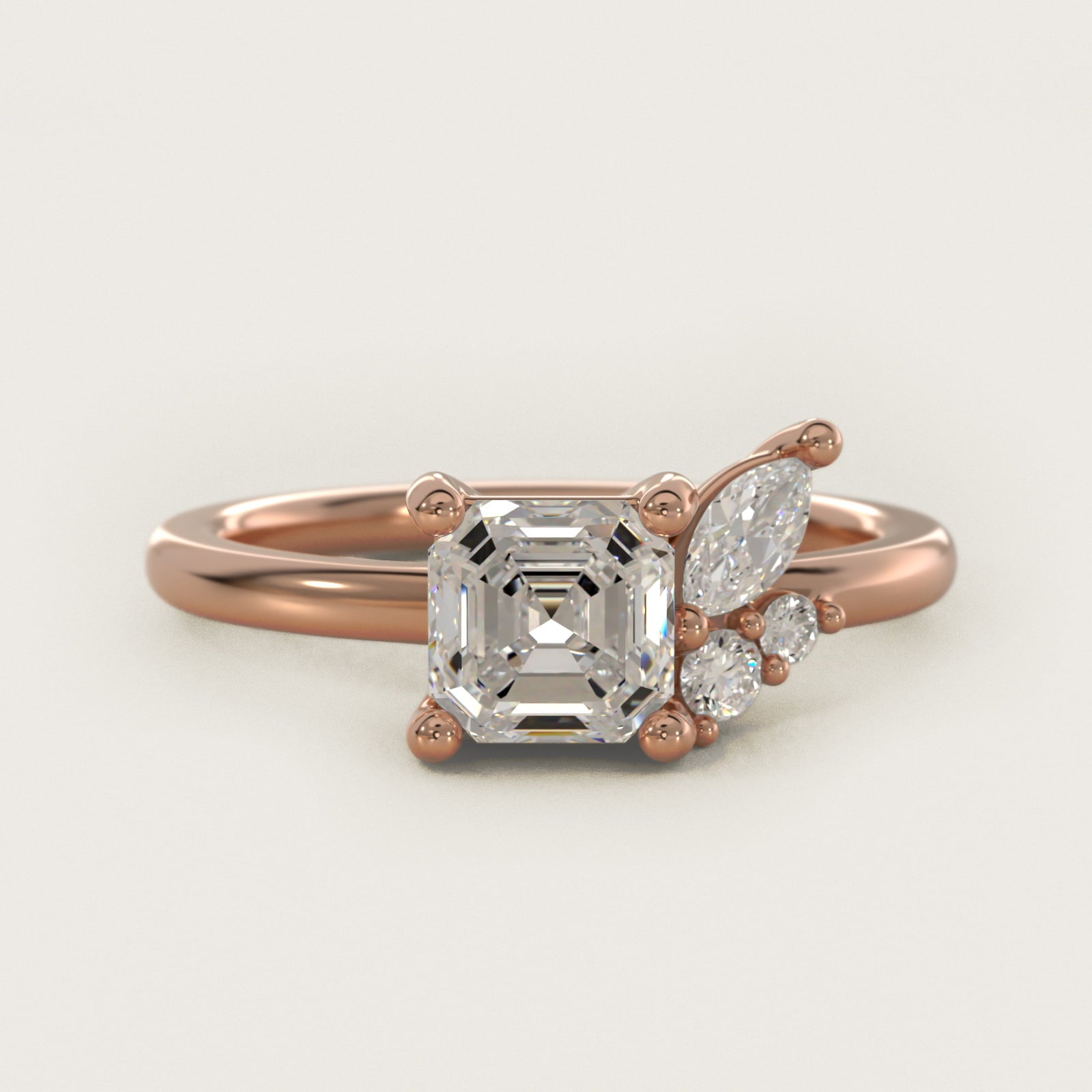 Asymmetrical Marquise and Round Cluster Diamond Engagement Ring in 14k Rose Gold - Asscher Center