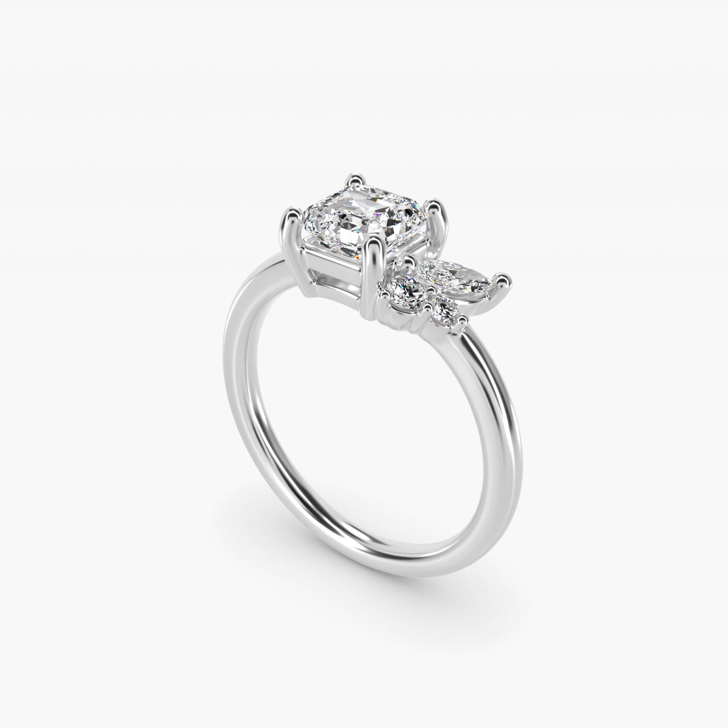 Asymmetrical Marquise and Round Cluster Diamond Engagement Ring in 14k White Gold - Asscher Center