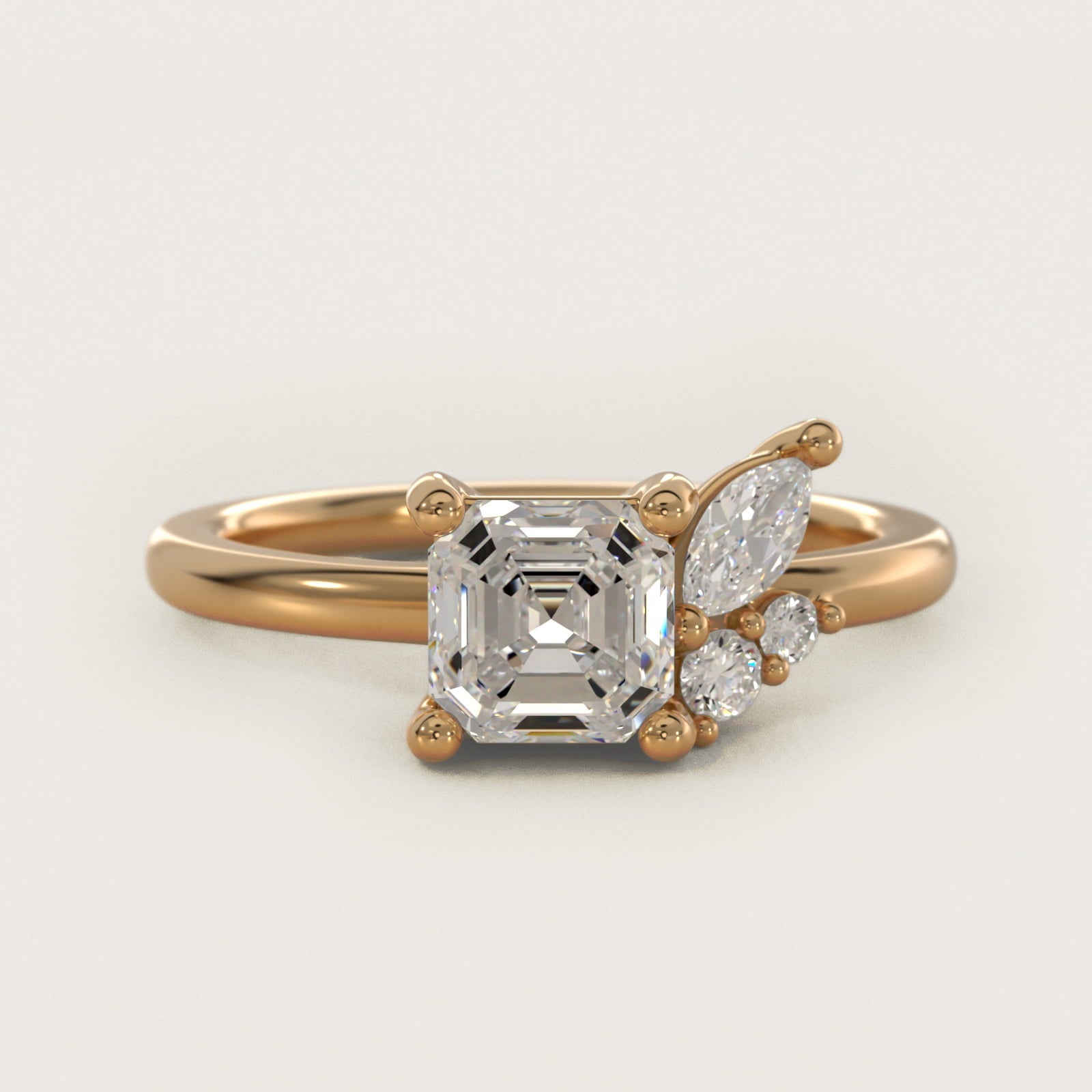 Asymmetrical Marquise and Round Cluster Diamond Engagement Ring in 18k Yellow Gold - Asscher Center
