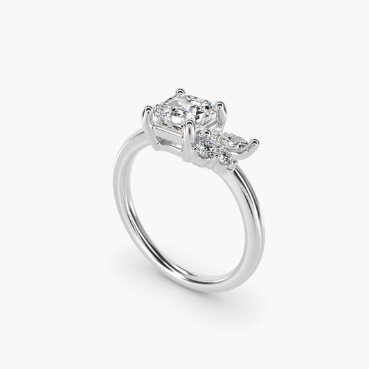 Asymmetrical Marquise and Round Cluster Diamond Engagement Ring in Platinum - Asscher Center