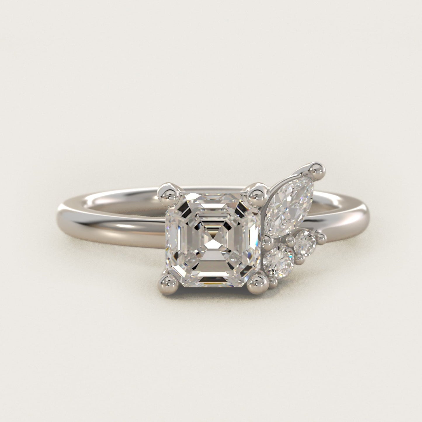 Asymmetrical Marquise and Round Cluster Diamond Engagement Ring in Platinum - Asscher Center