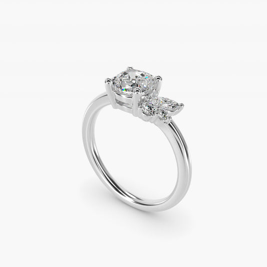 Asymmetrical Marquise and Round Cluster Diamond Engagement Ring in 14k White Gold - Cushion Center