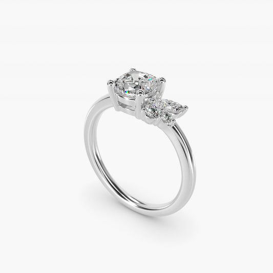 Asymmetrical Marquise and Round Cluster Diamond Engagement Ring in Platinum - Cushion Center