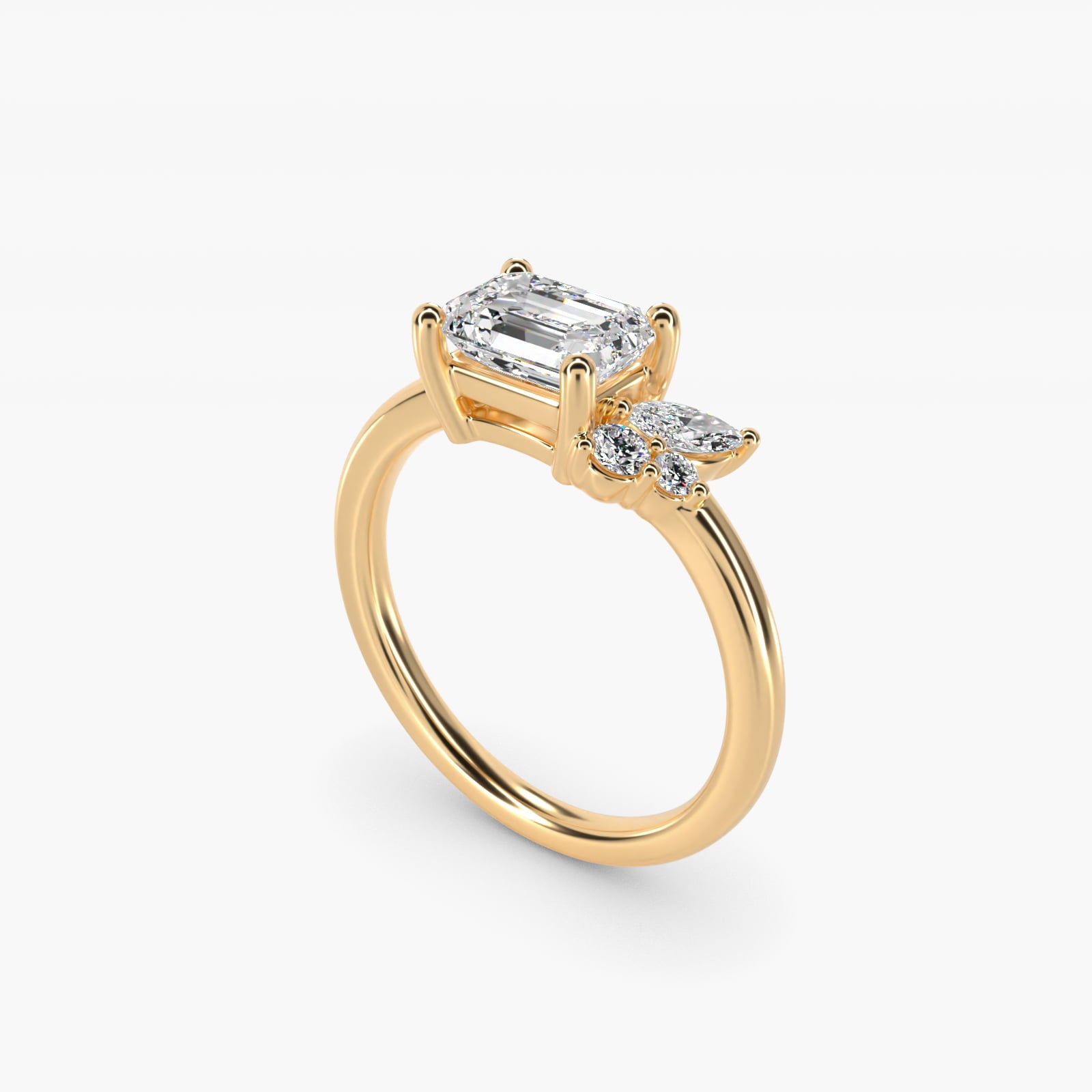 Asymmetrical Marquise and Round Cluster Diamond Engagement Ring in 14k Yellow Gold - Emerald Center