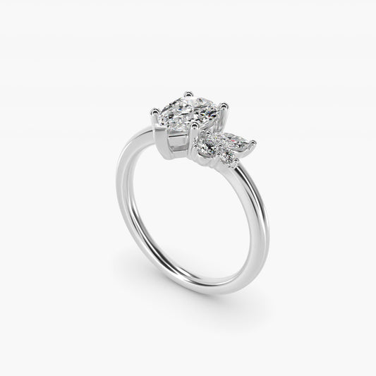 Asymmetrical Marquise and Round Cluster Diamond Engagement Ring in 18k White Gold - Pear Center
