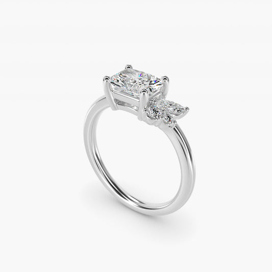 Asymmetrical Marquise and Round Cluster Diamond Engagement Ring in Platinum - Radiant Center