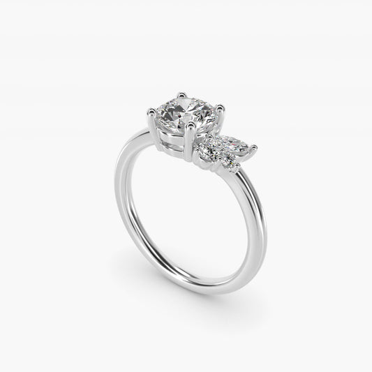 Asymmetrical Marquise and Round Cluster Diamond Engagement Ring in 14k White Gold - Round Center