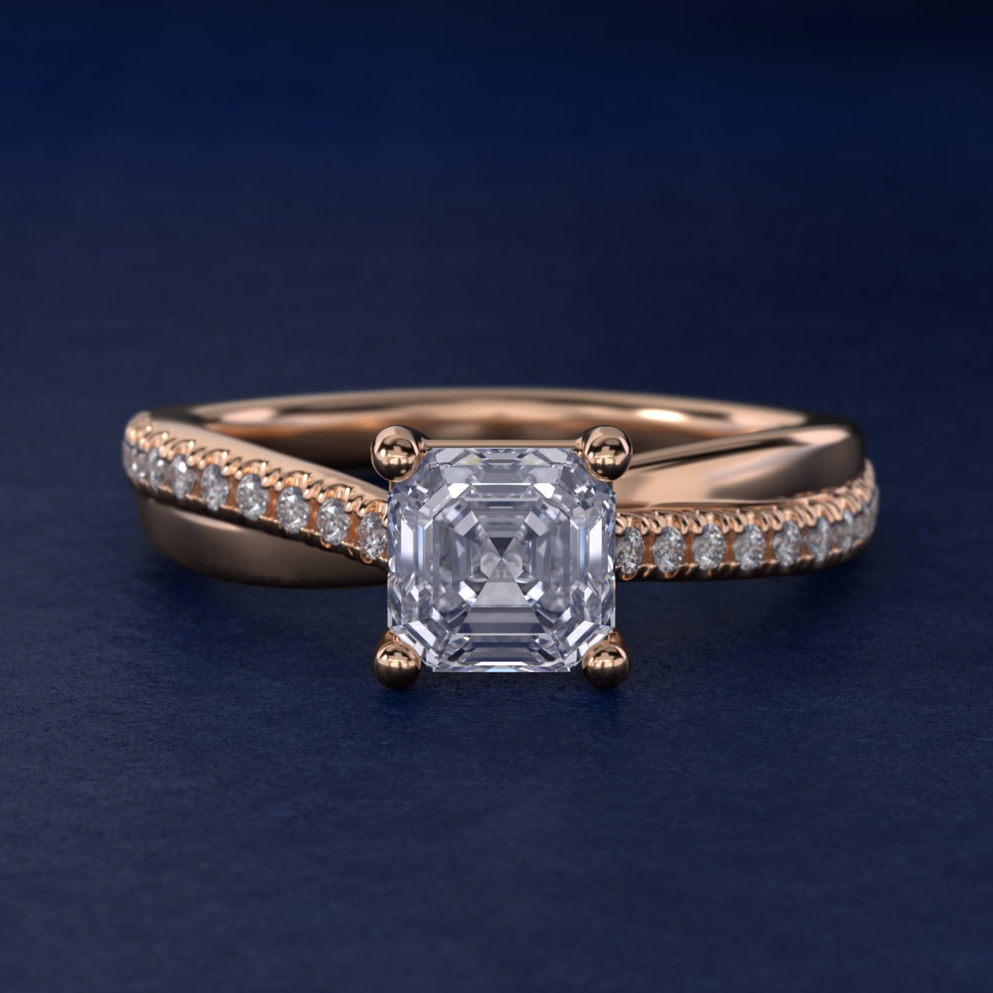 Asymmetrical PavŽ Diamond Engagement Ring in 14k Rose Gold - Asscher Center