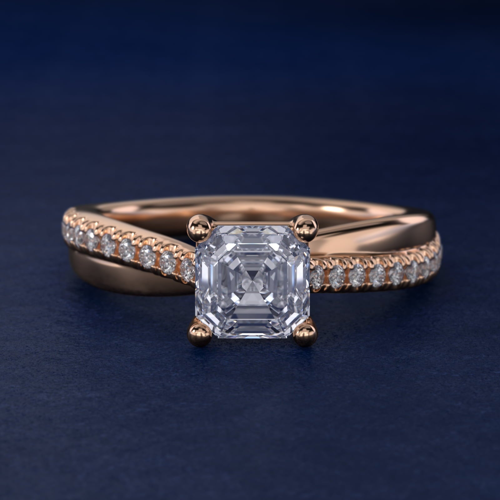 Asymmetrical Pav? Diamond Engagement Ring in 18k Rose Gold - Asscher Center