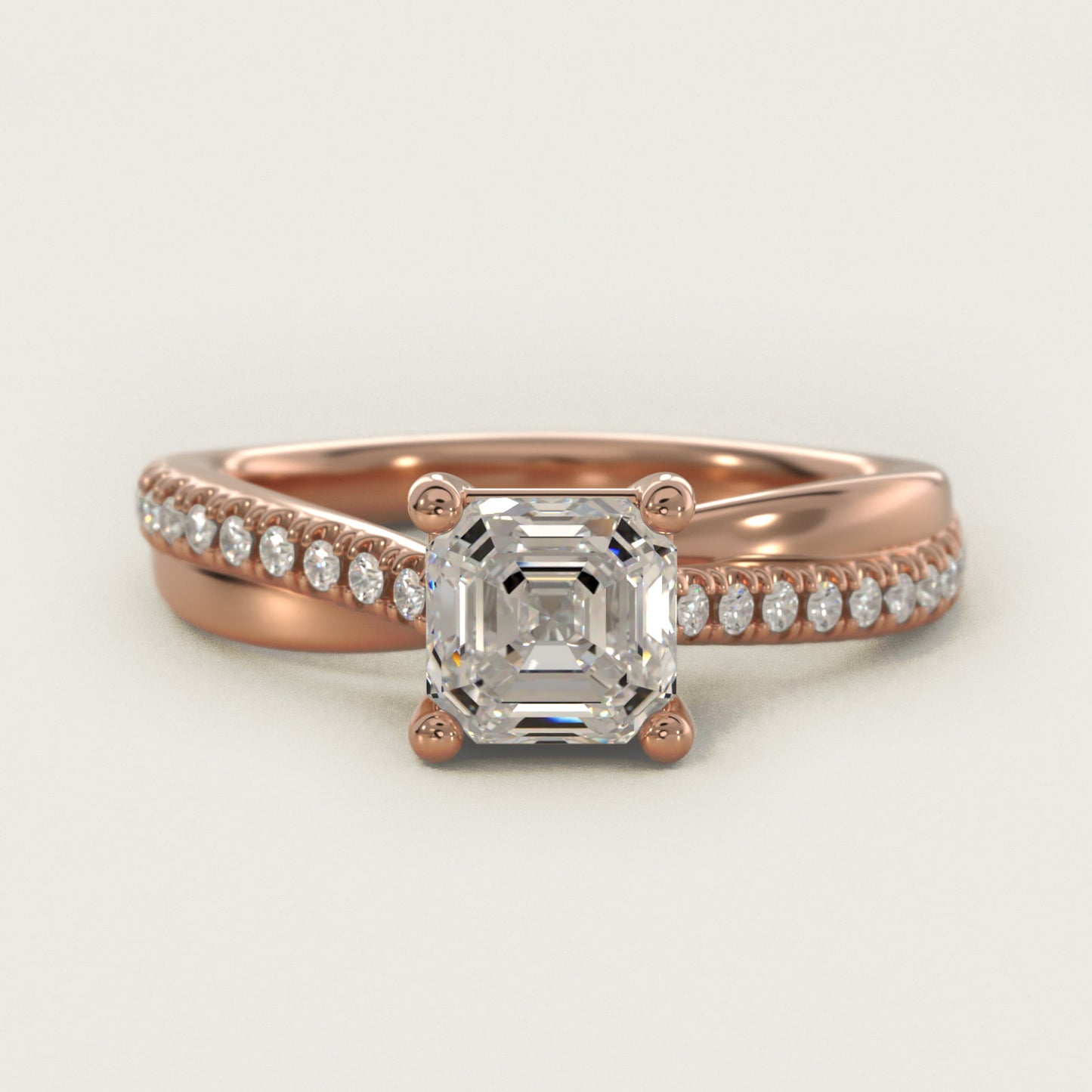 Asymmetrical PavŽ Diamond Engagement Ring in 14k Rose Gold - Asscher Center