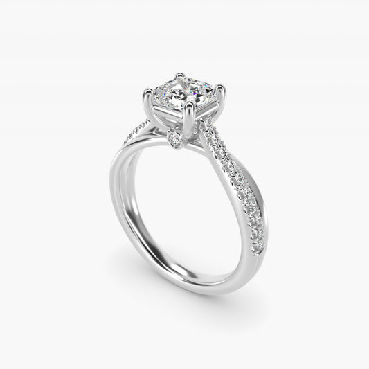 Asymmetrical PavŽ Diamond Engagement Ring in 14k White Gold - Asscher Center