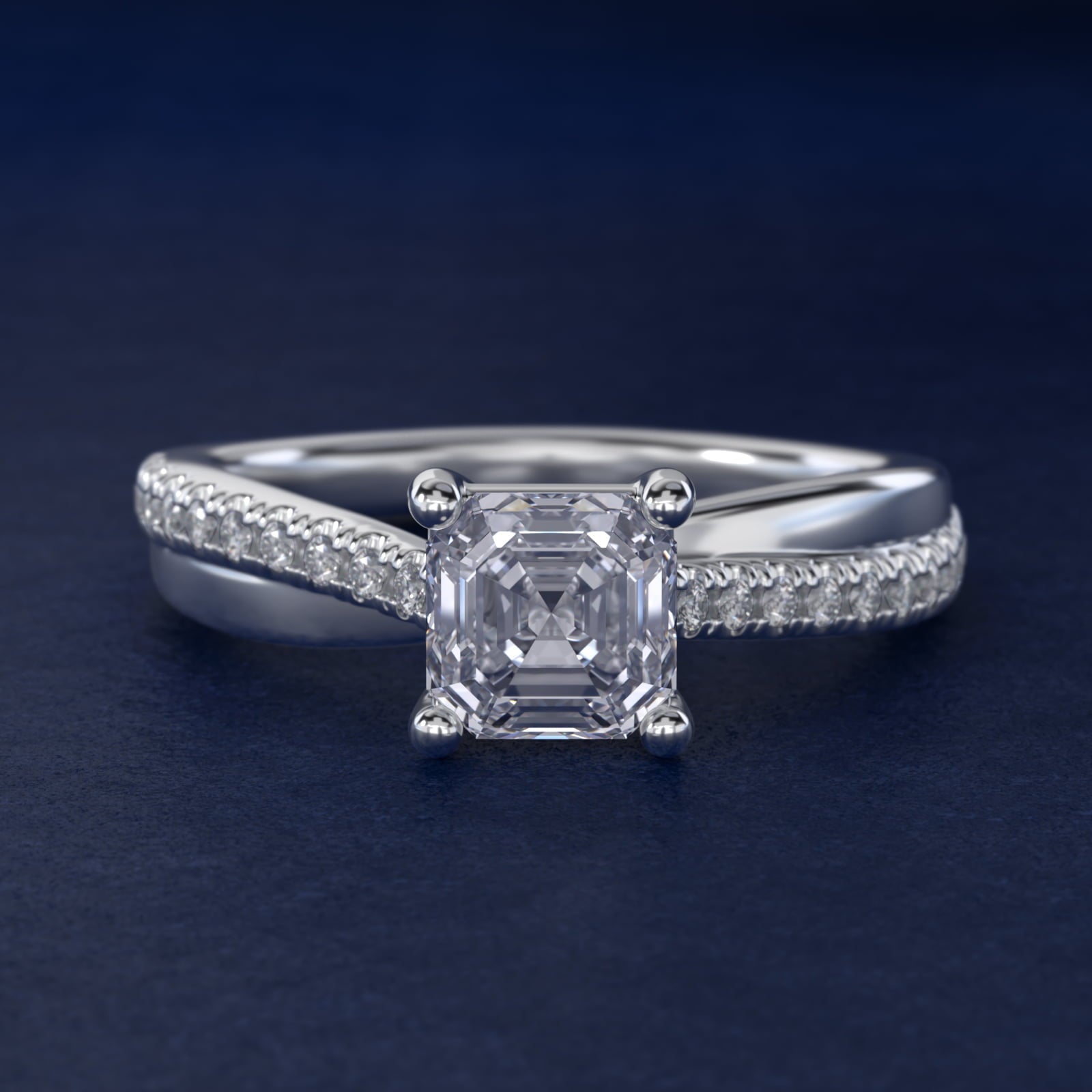 Asymmetrical Pav? Diamond Engagement Ring in 18k White Gold - Asscher Center