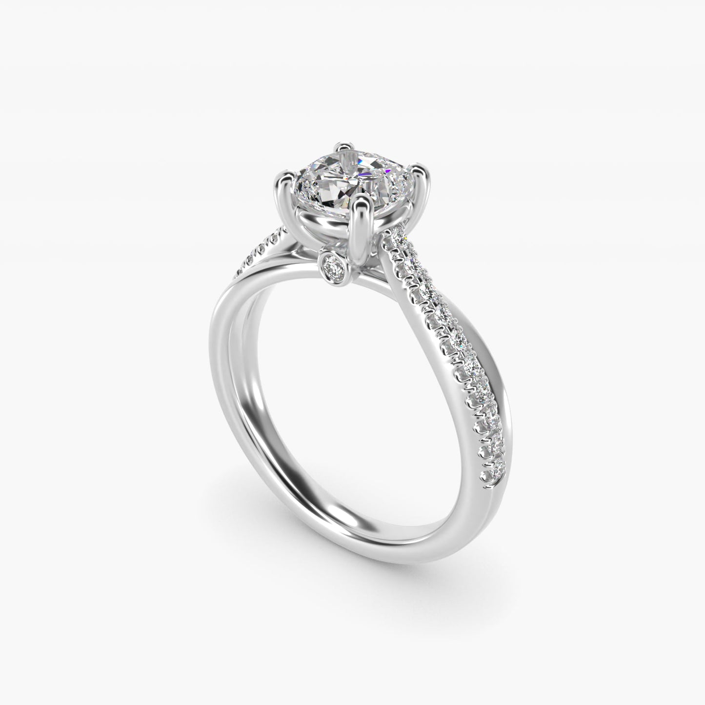 Asymmetrical PavŽ Diamond Engagement Ring in 14k White Gold - Cushion Center