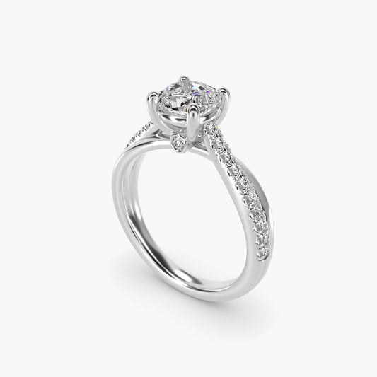 Asymmetrical PavŽ Diamond Engagement Ring in 14k White Gold - Cushion Center