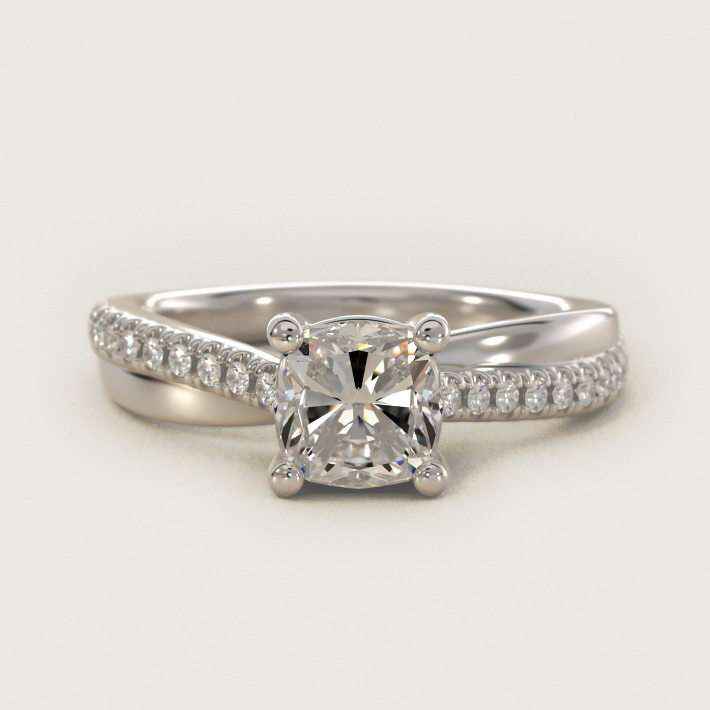Asymmetrical Pav? Diamond Engagement Ring in Platinum - Cushion Center