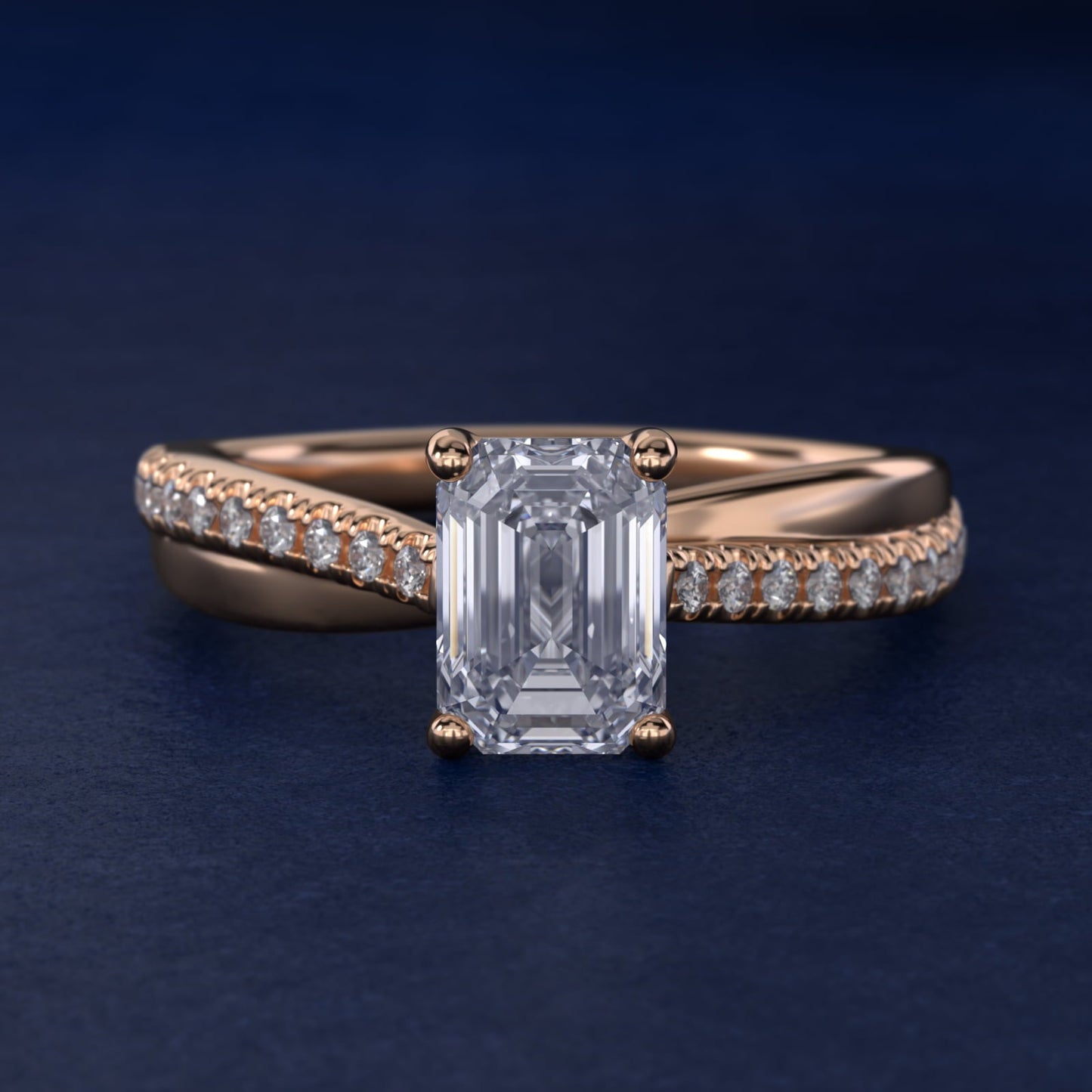 Asymmetrical Pav? Diamond Engagement Ring in 18k Rose Gold - Emerald Center