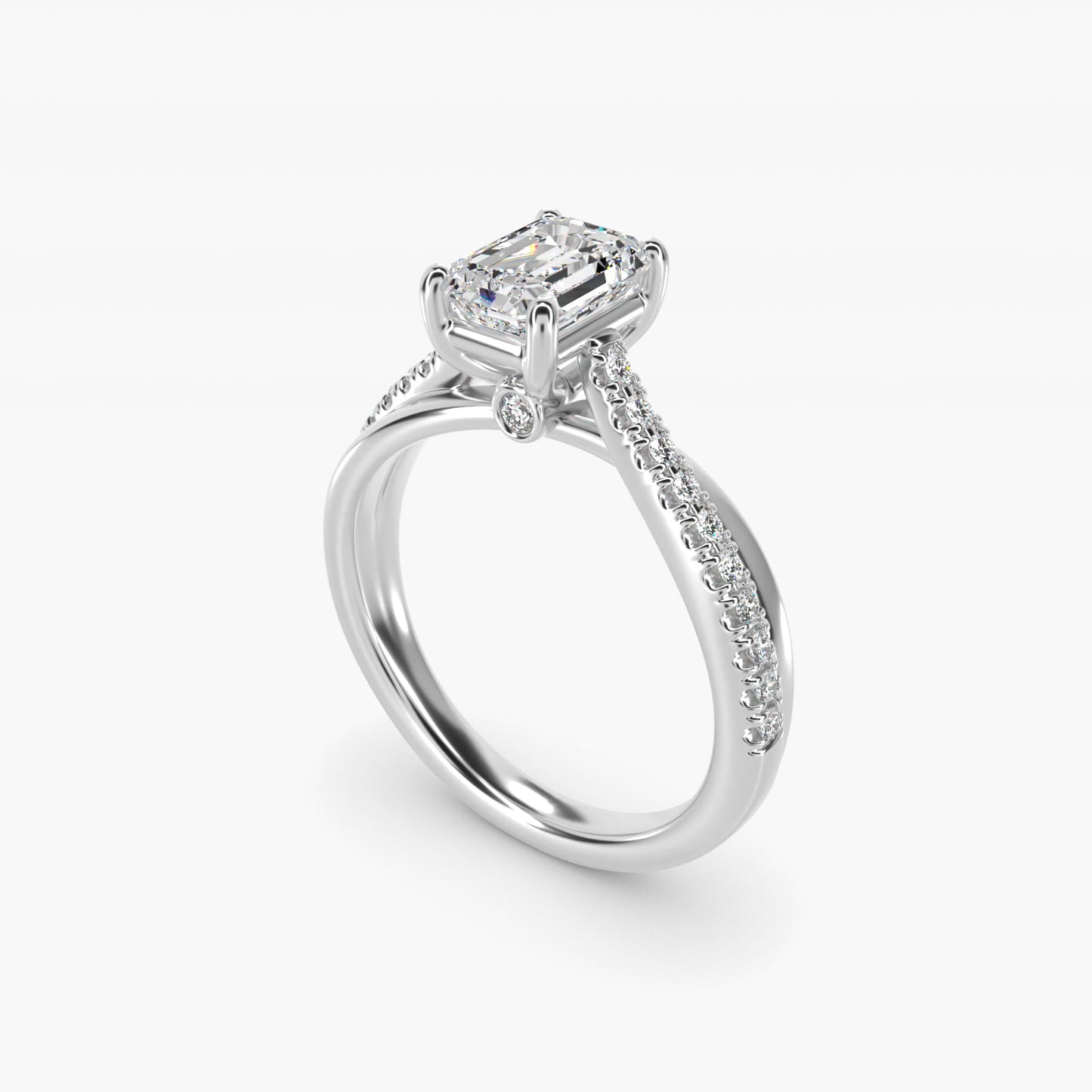 Asymmetrical PavŽ Diamond Engagement Ring in 14k White Gold - Emerald Center