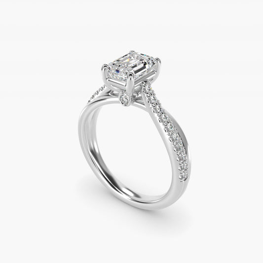 Asymmetrical Pav? Diamond Engagement Ring in 18k White Gold - Emerald Center