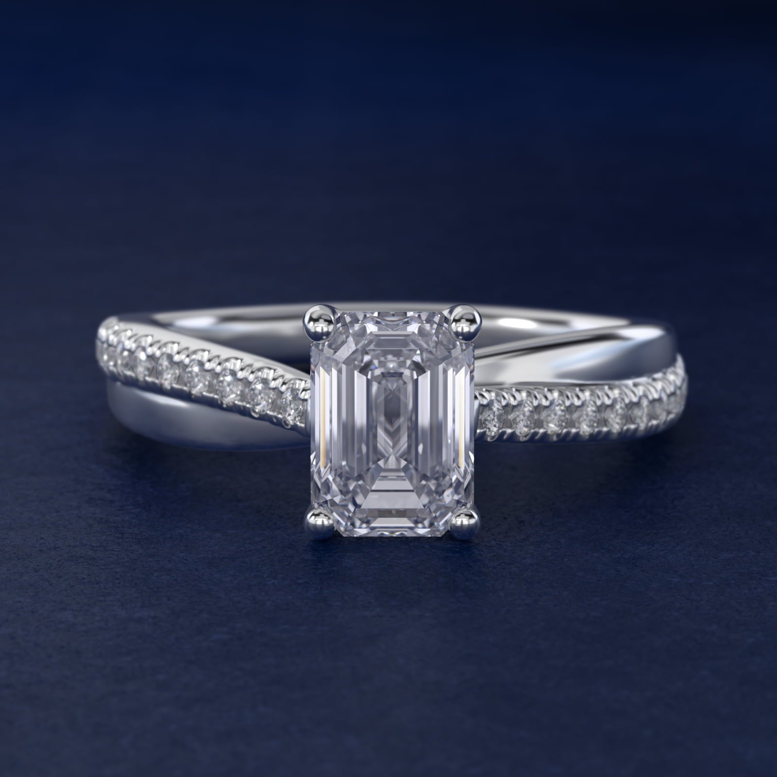 Asymmetrical PavŽ Diamond Engagement Ring in 14k White Gold - Emerald Center