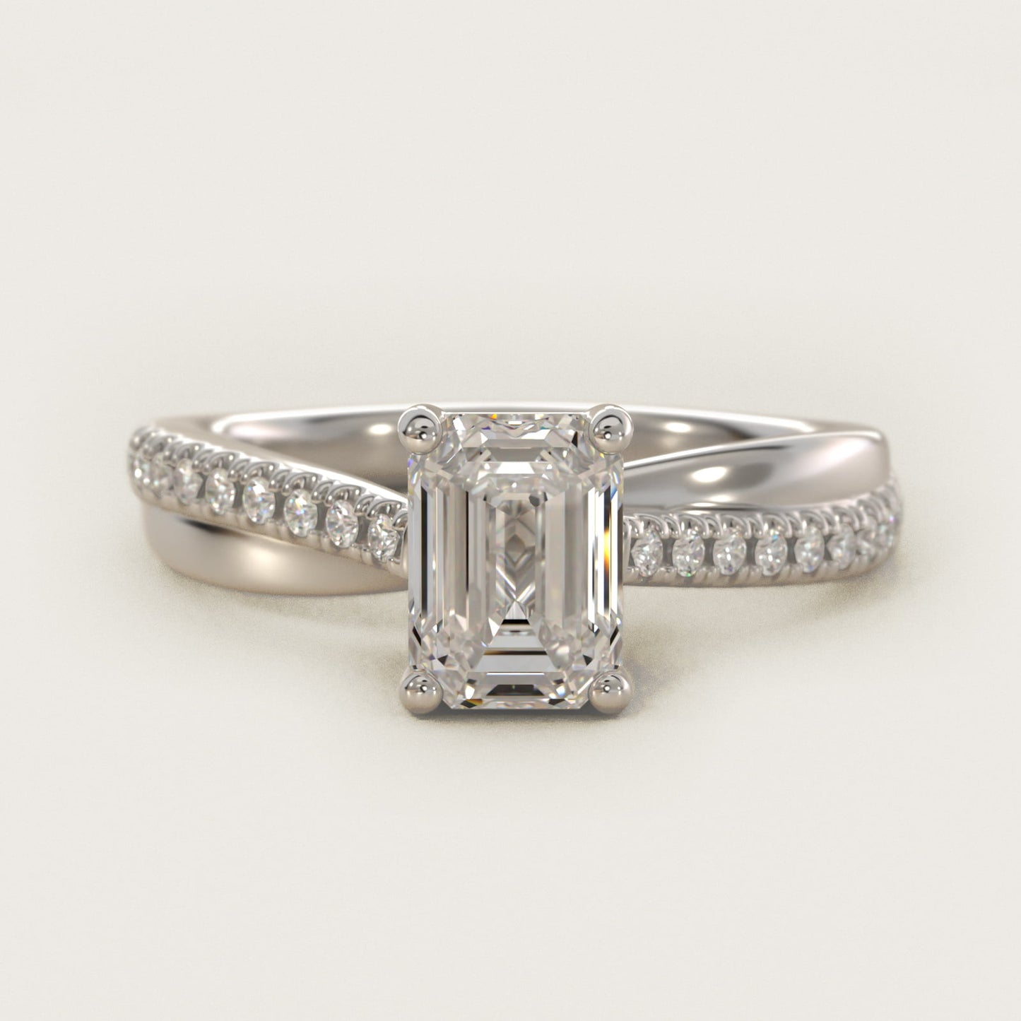 Asymmetrical PavŽ Diamond Engagement Ring in 14k White Gold - Emerald Center