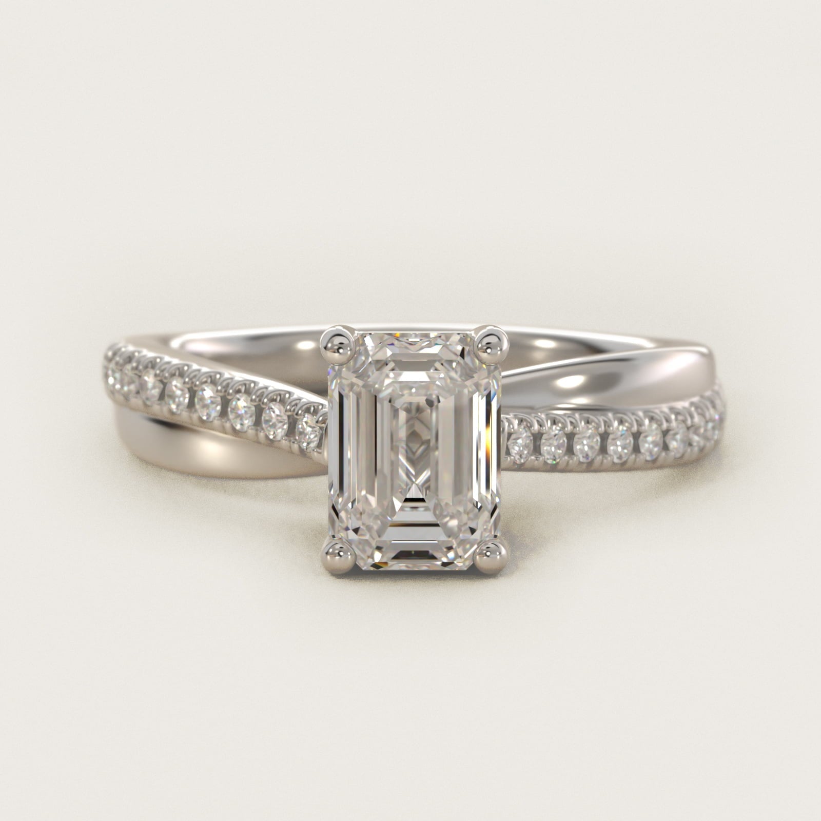 Asymmetrical Pav? Diamond Engagement Ring in 18k White Gold - Emerald Center