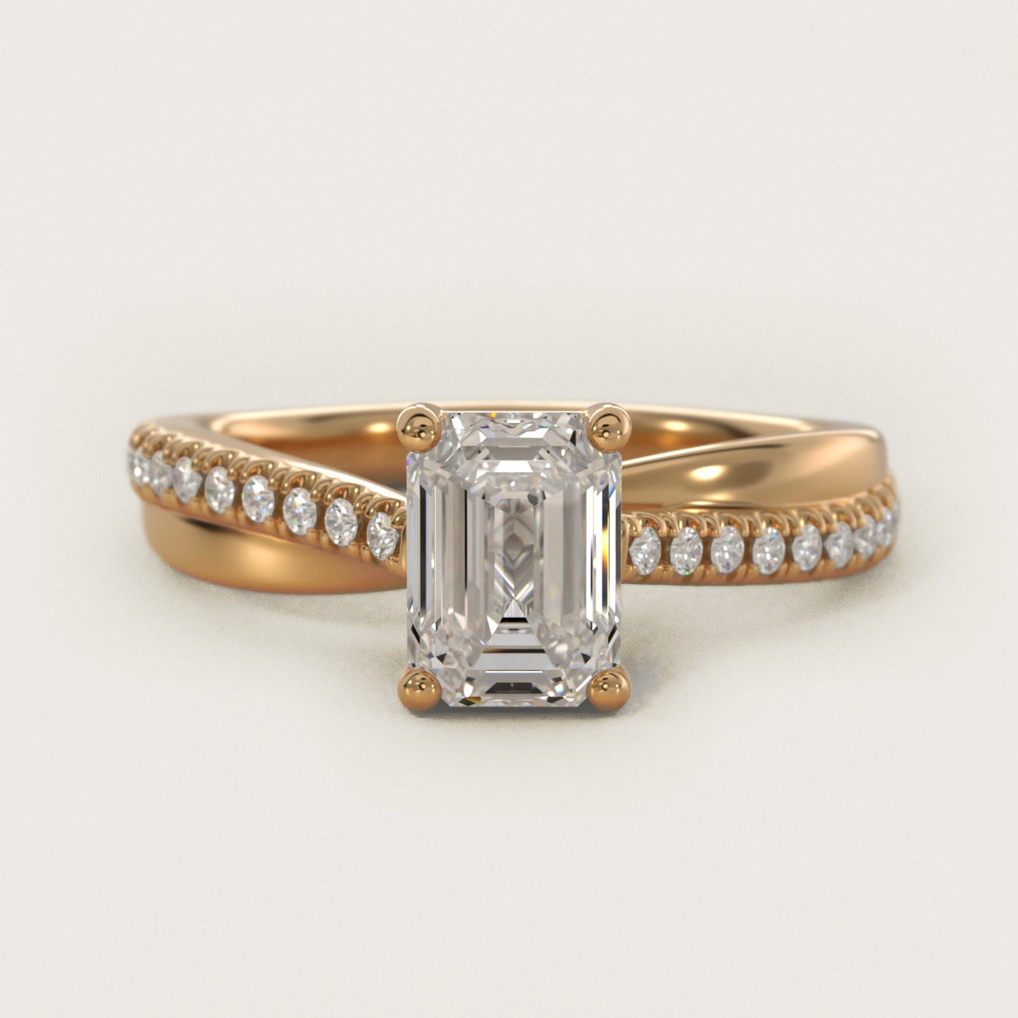 Asymmetrical PavŽ Diamond Engagement Ring in 14k Yellow Gold - Emerald Center