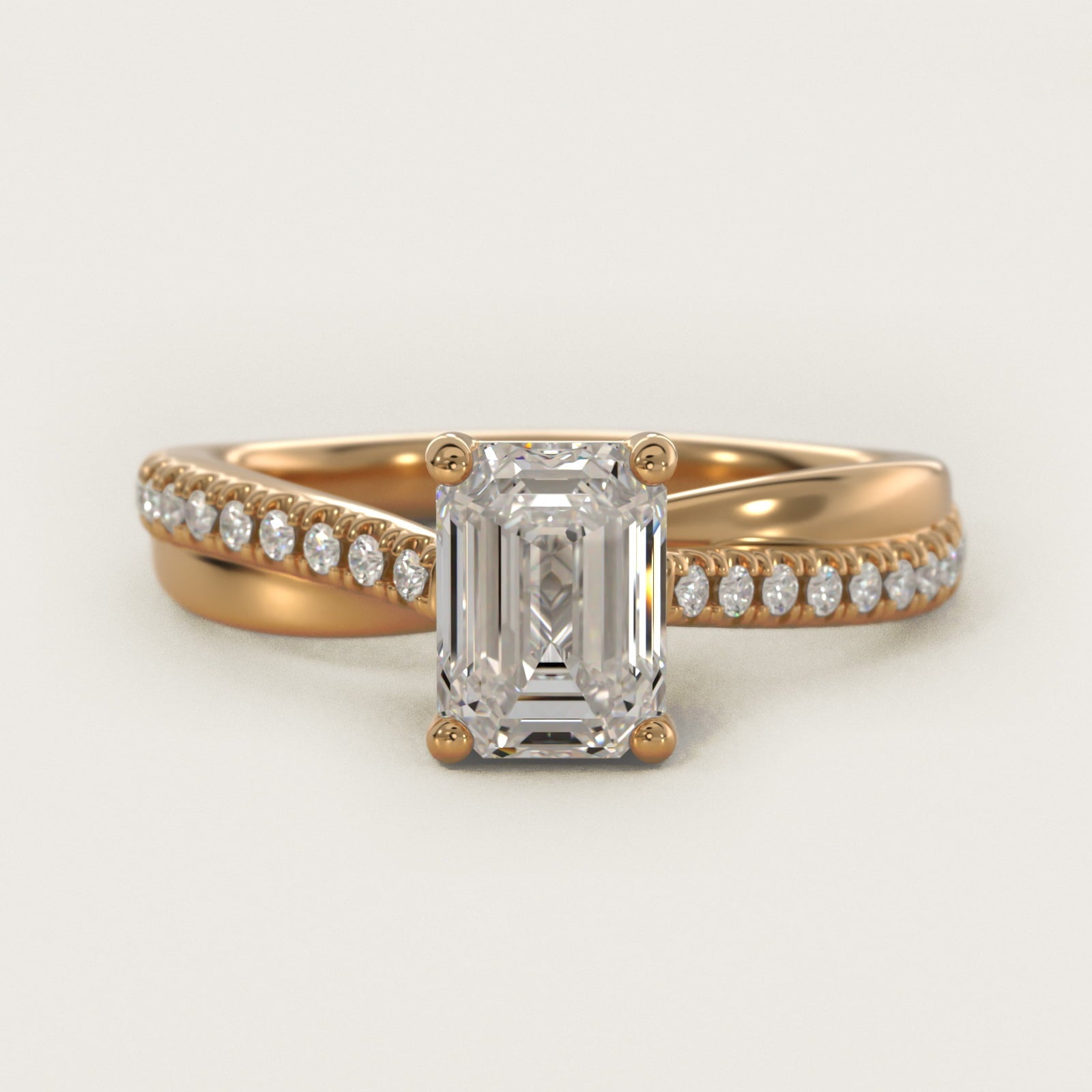 Asymmetrical Pav? Diamond Engagement Ring in 18k Yellow Gold - Emerald Center
