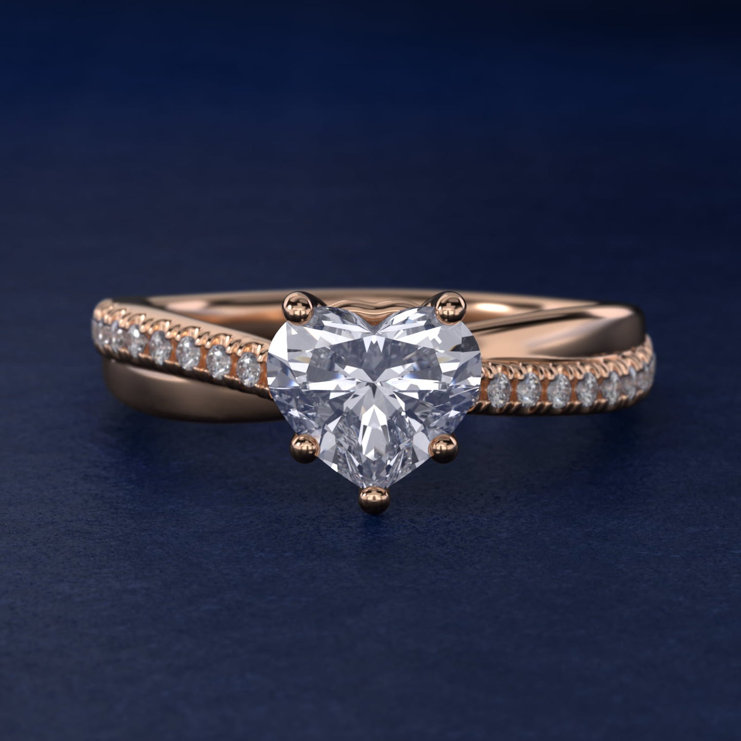 Asymmetrical PavŽ Diamond Engagement Ring in 14k Rose Gold - Heart Center