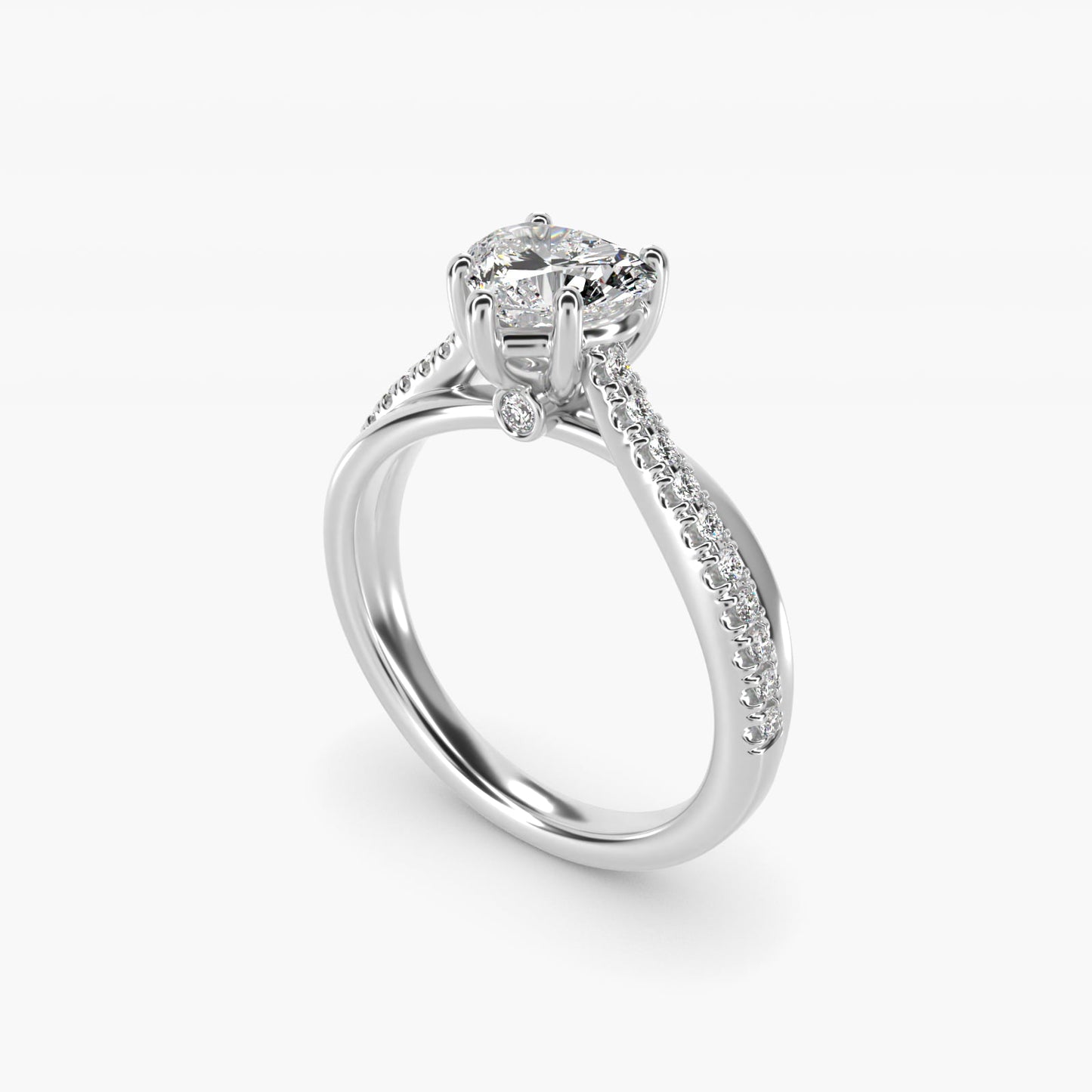Asymmetrical PavŽ Diamond Engagement Ring in 14k White Gold - Heart Center