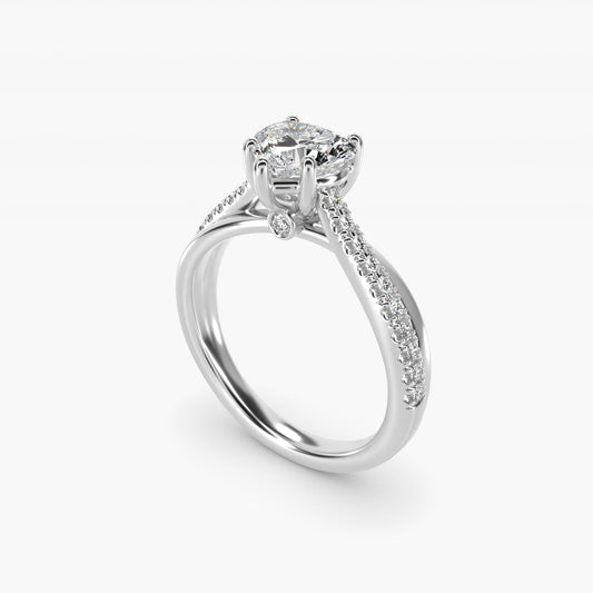 Asymmetrical PavŽ Diamond Engagement Ring in 14k White Gold - Heart Center