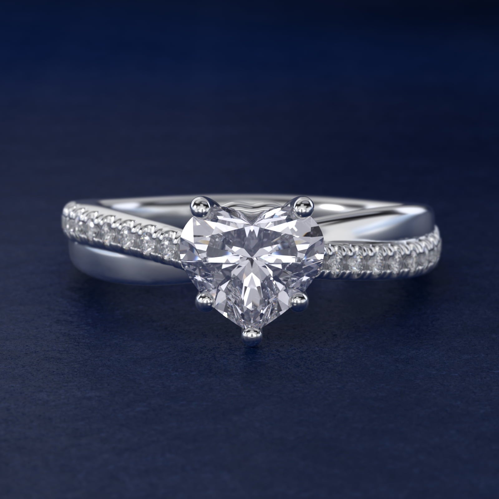 Asymmetrical PavŽ Diamond Engagement Ring in 14k White Gold - Heart Center