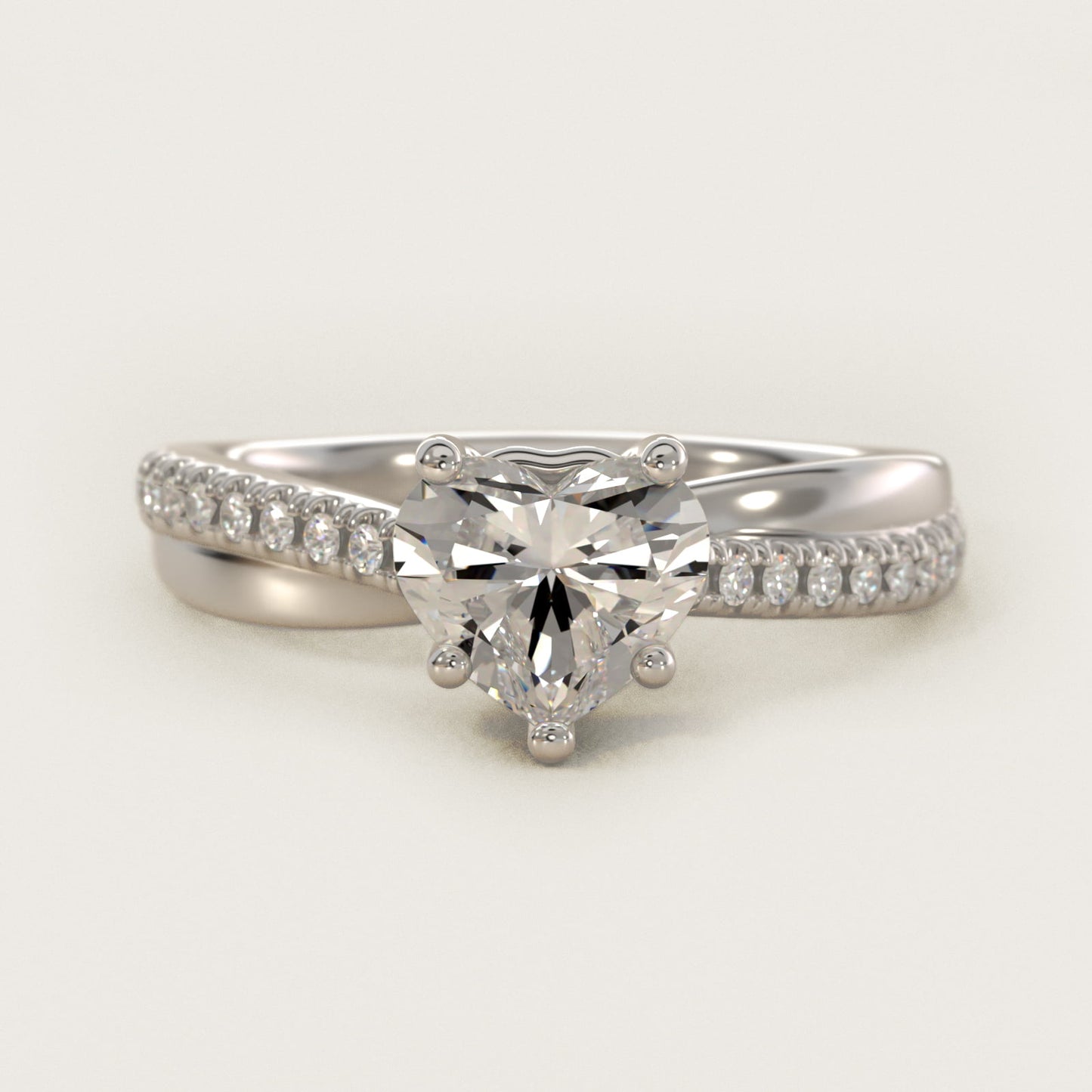 Asymmetrical PavŽ Diamond Engagement Ring in 14k White Gold - Heart Center