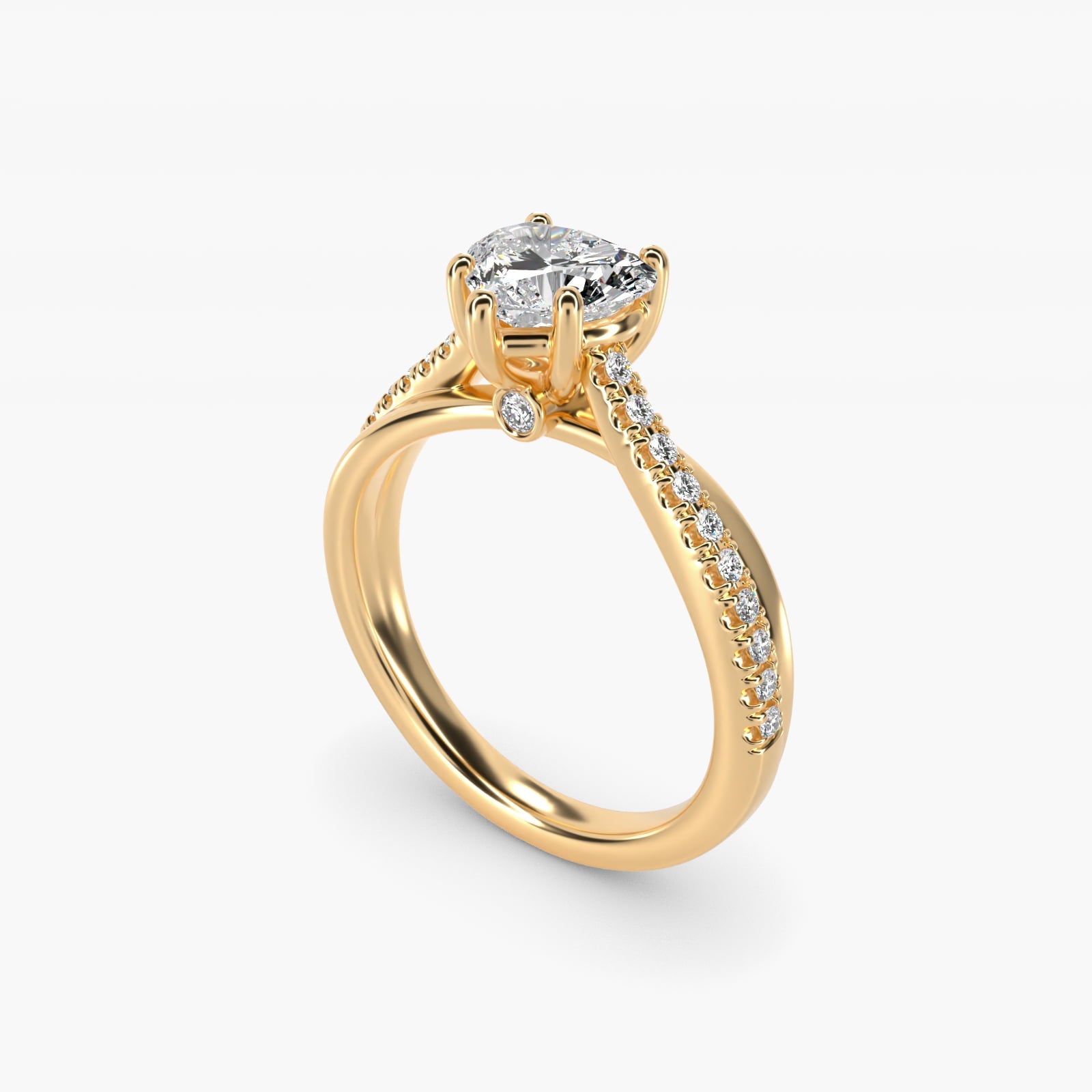 Asymmetrical Pav? Diamond Engagement Ring in 18k Yellow Gold - Heart Center