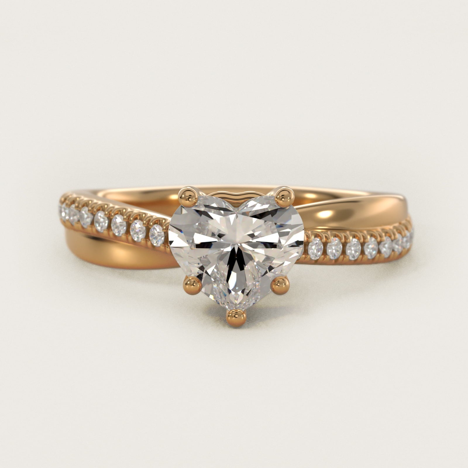 Asymmetrical Pav? Diamond Engagement Ring in 18k Yellow Gold - Heart Center
