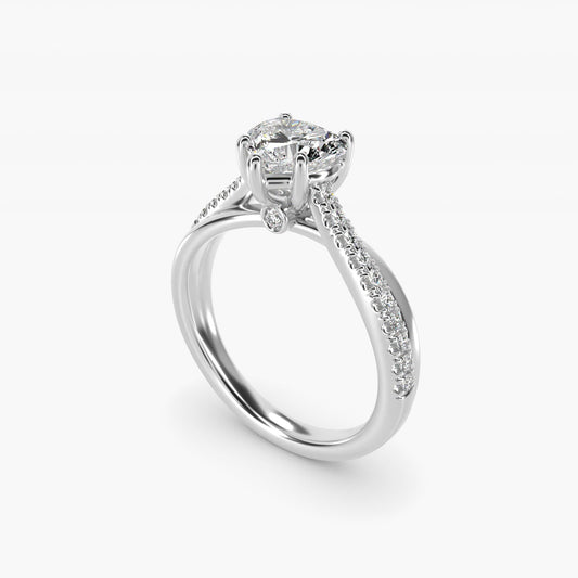 Asymmetrical Pav? Diamond Engagement Ring in Platinum - Heart Center