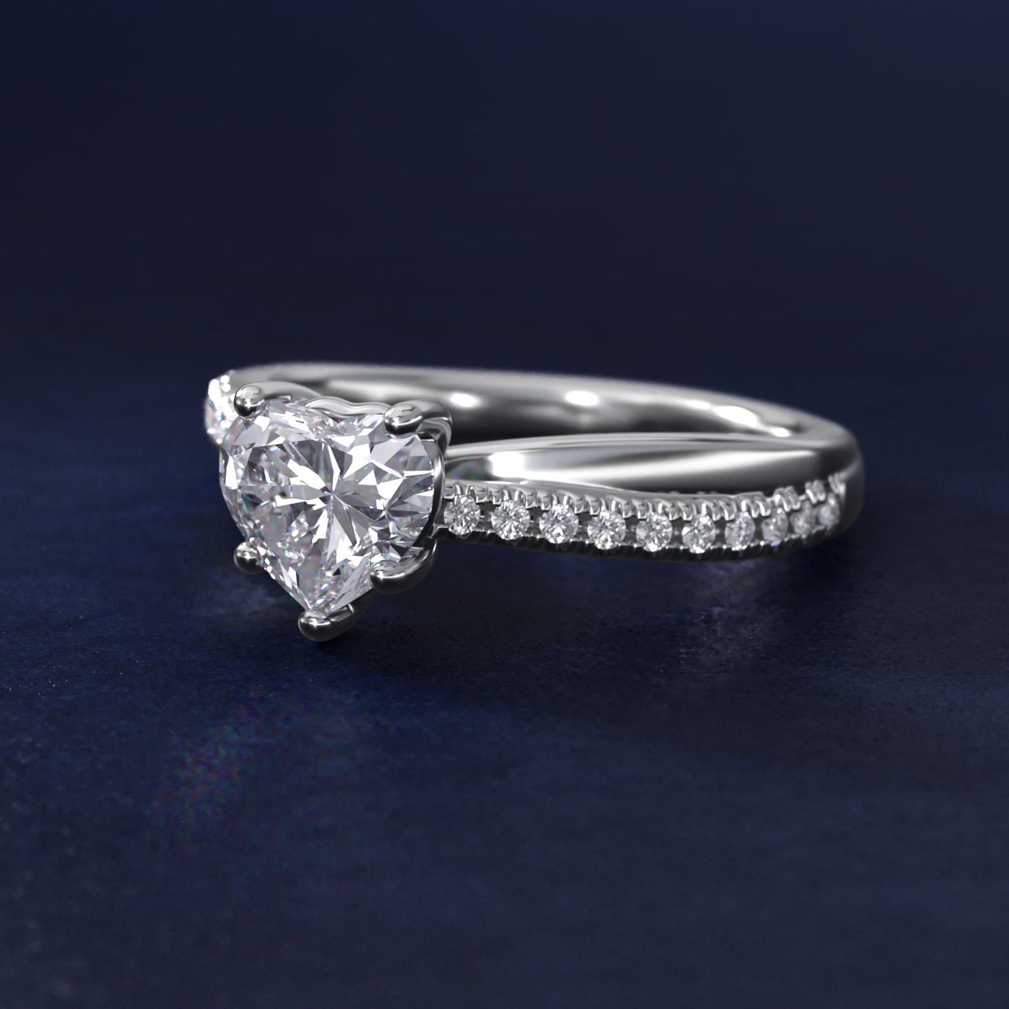 Asymmetrical Pav? Diamond Engagement Ring in Platinum - Heart Center
