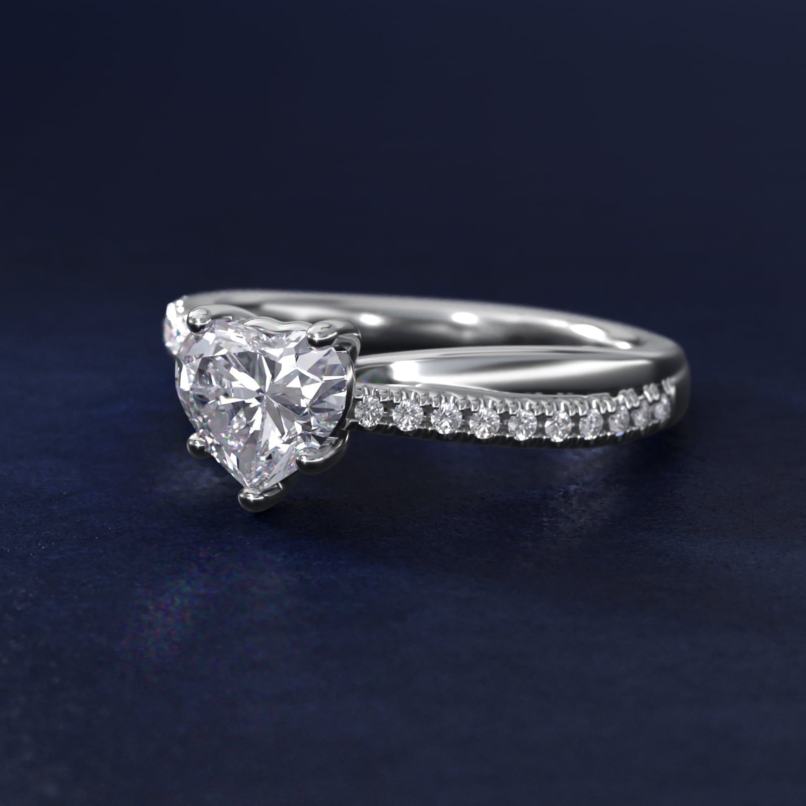 Asymmetrical Pav? Diamond Engagement Ring in Platinum - Heart Center