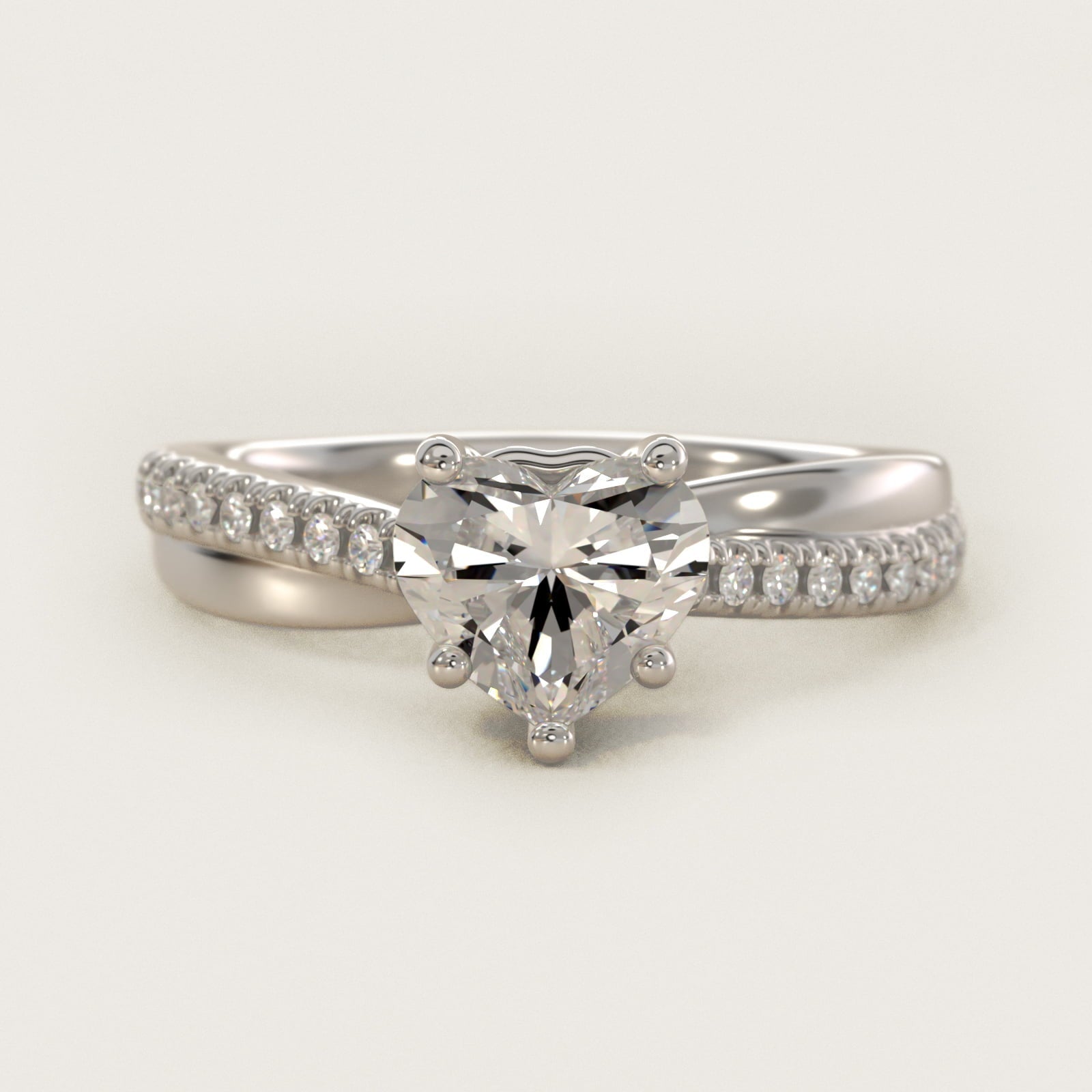 Asymmetrical Pav? Diamond Engagement Ring in Platinum - Heart Center