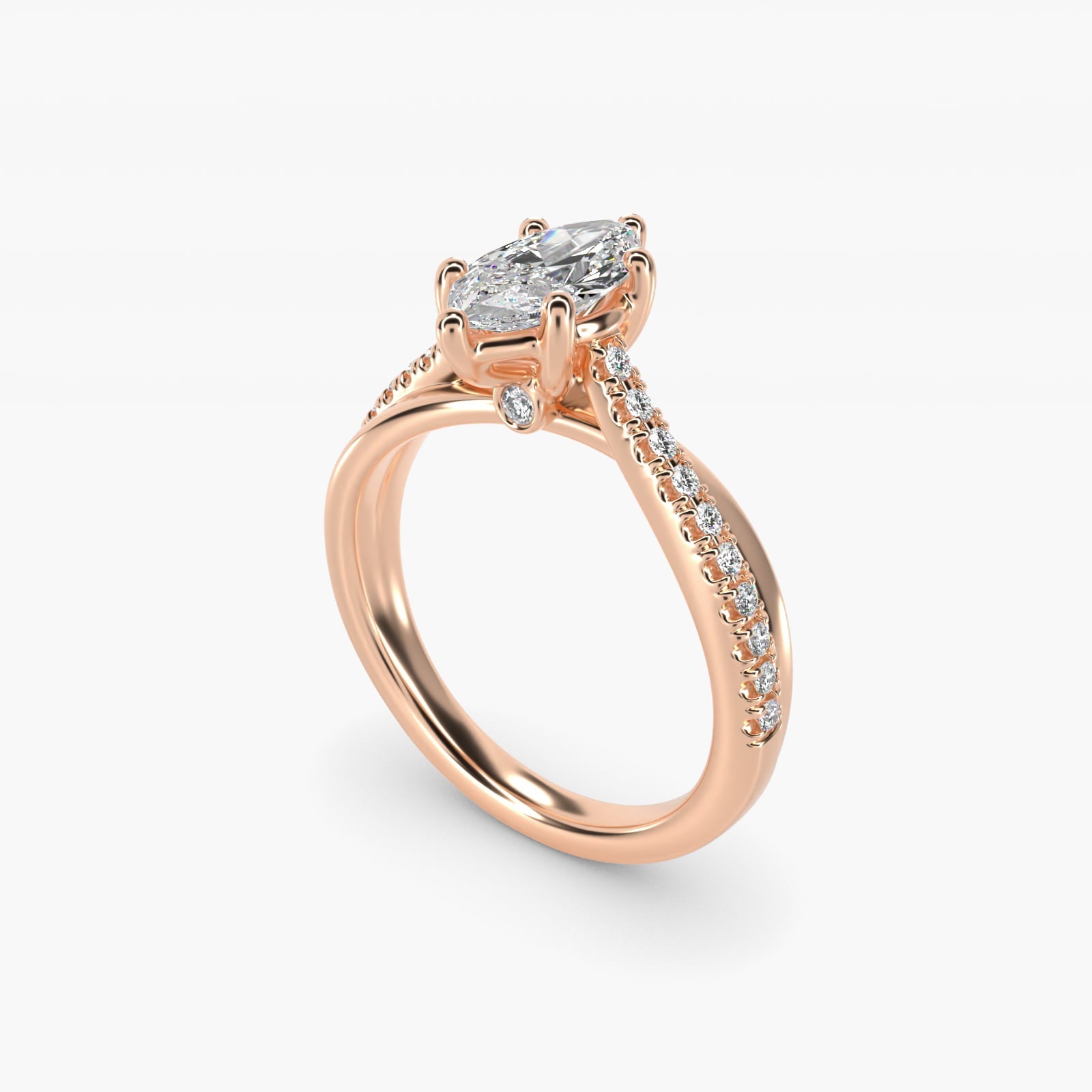 Asymmetrical Pav? Diamond Engagement Ring in 18k Rose Gold - Marquise Center
