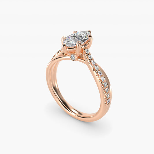 Asymmetrical Pav? Diamond Engagement Ring in 18k Rose Gold - Marquise Center