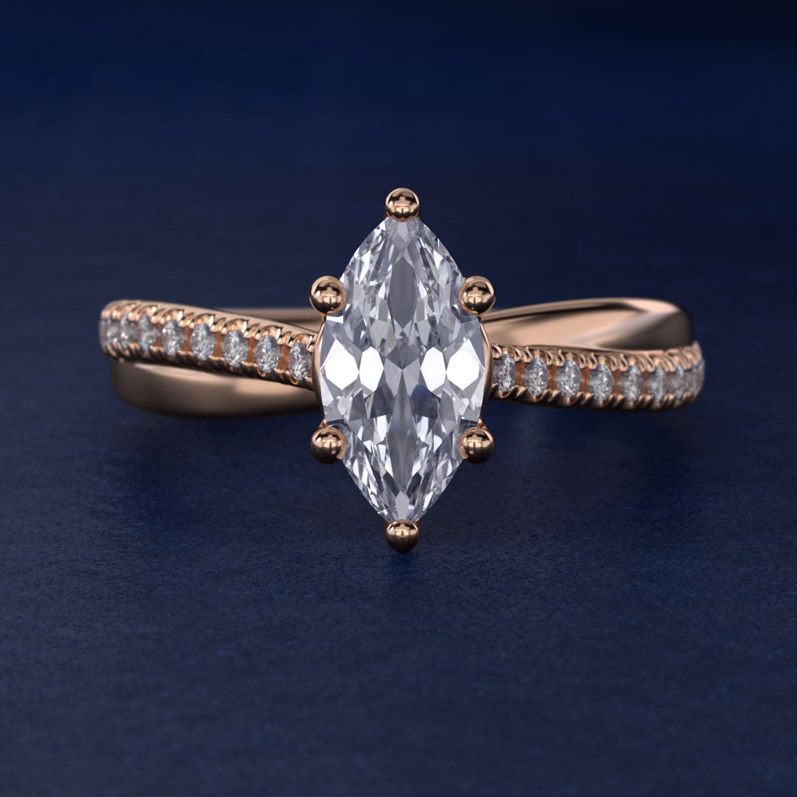 Asymmetrical PavŽ Diamond Engagement Ring in 14k Rose Gold - Marquise Center
