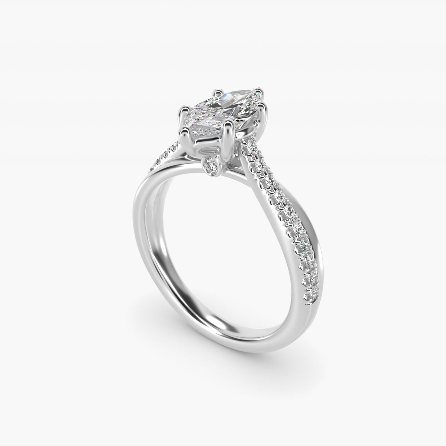 Asymmetrical PavŽ Diamond Engagement Ring in 14k White Gold - Marquise Center