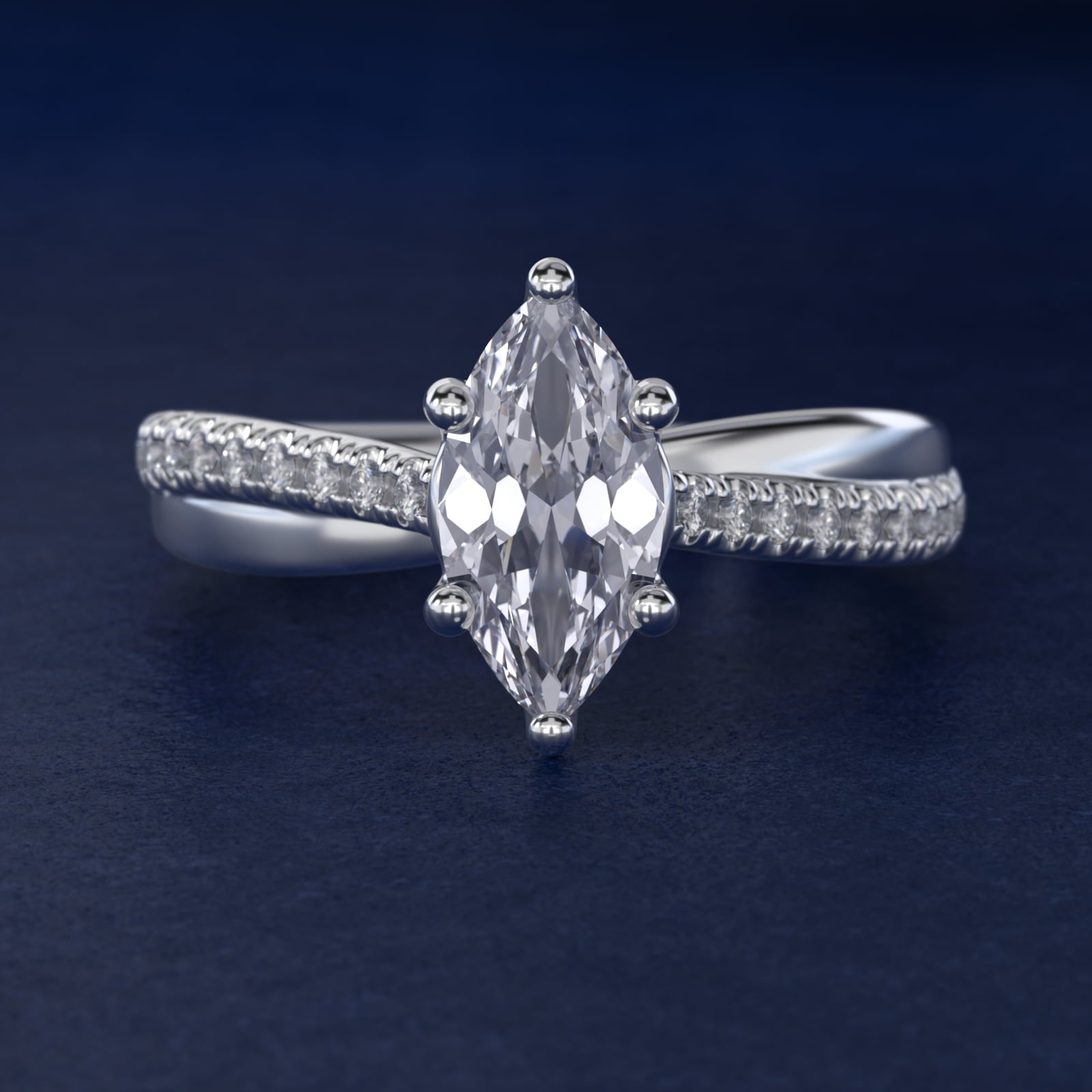 Asymmetrical PavŽ Diamond Engagement Ring in 14k White Gold - Marquise Center